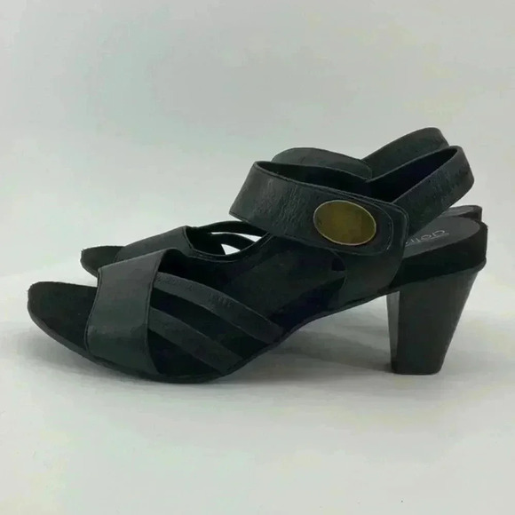 AETREX LEATHER BLACK HEEL SANDALS - Picture 3 of 5